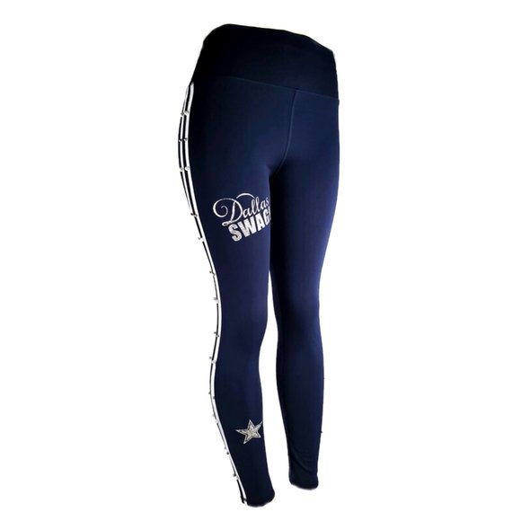 Dallas Swag Navy Spandex Legging with the Silver & Pearl on the side of legging - Picture 2 of 7